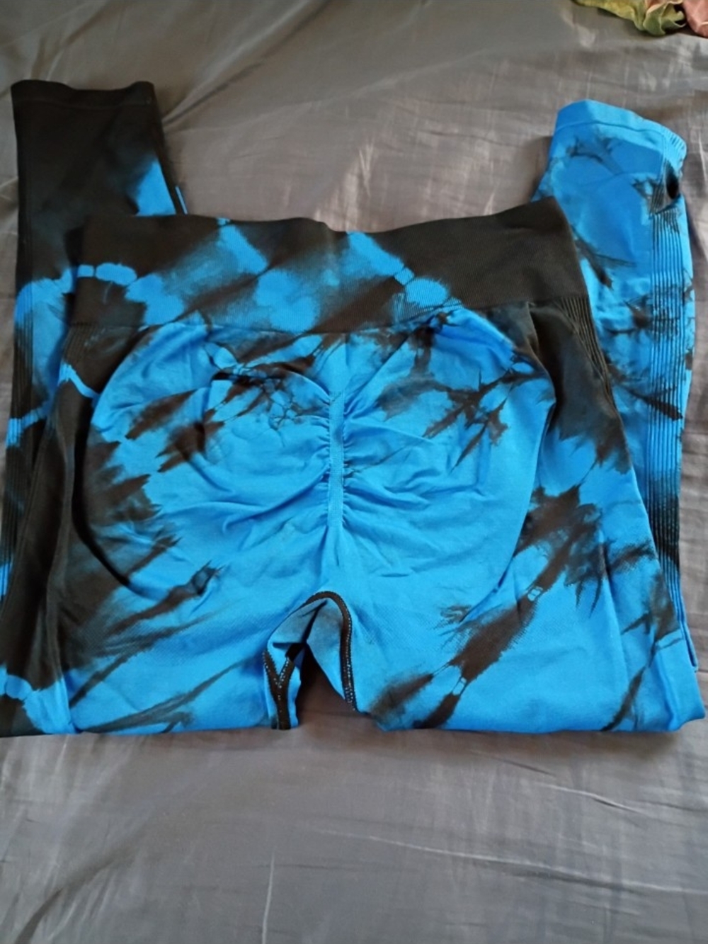 SHEIN Blue & Black Tie-Dye High-Rise Leggings